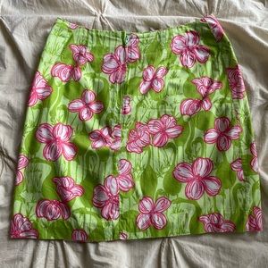 Y2K Vintage Lily Pulitzer Green and Pink Floral Skirt Size 4